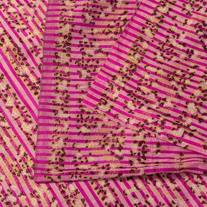 Sanskriti Vintage Sari Pink Pure Silk Floral Print Saree Rotary Screen 5.5Yard