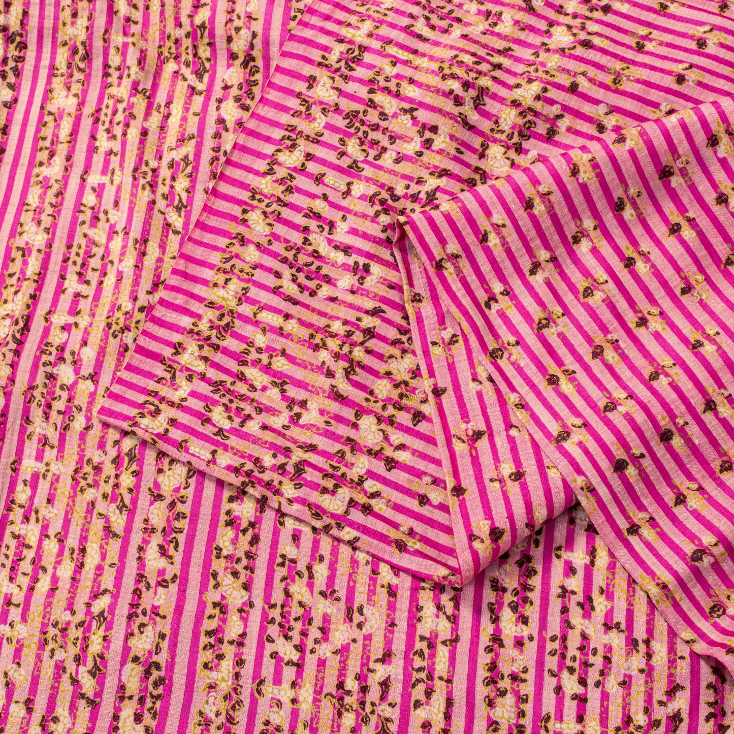 Sanskriti Vintage Sari Pink Pure Silk Floral Print Saree Rotary Screen 5.5Yard