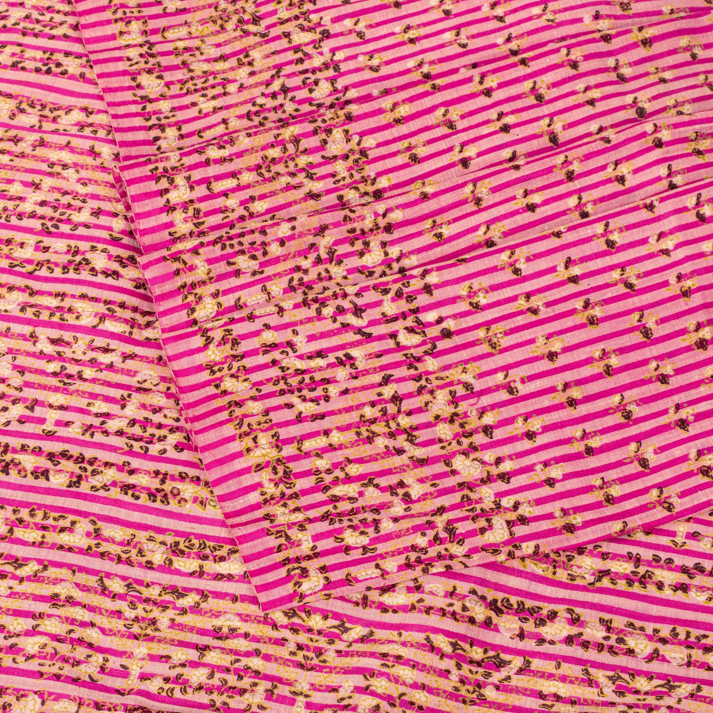 Sanskriti Vintage Sari Pink Pure Silk Floral Print Saree Rotary Screen 5.5Yard