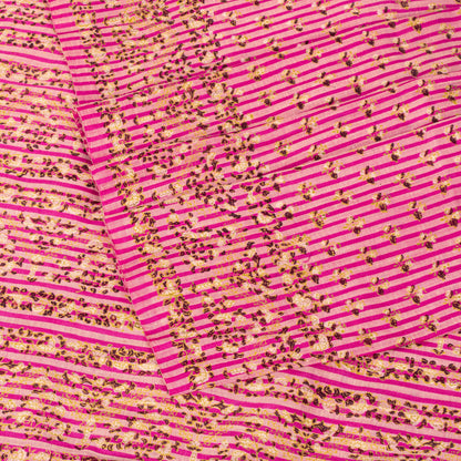 Sanskriti Vintage Sari Pink Pure Silk Floral Print Saree Rotary Screen 5.5Yard