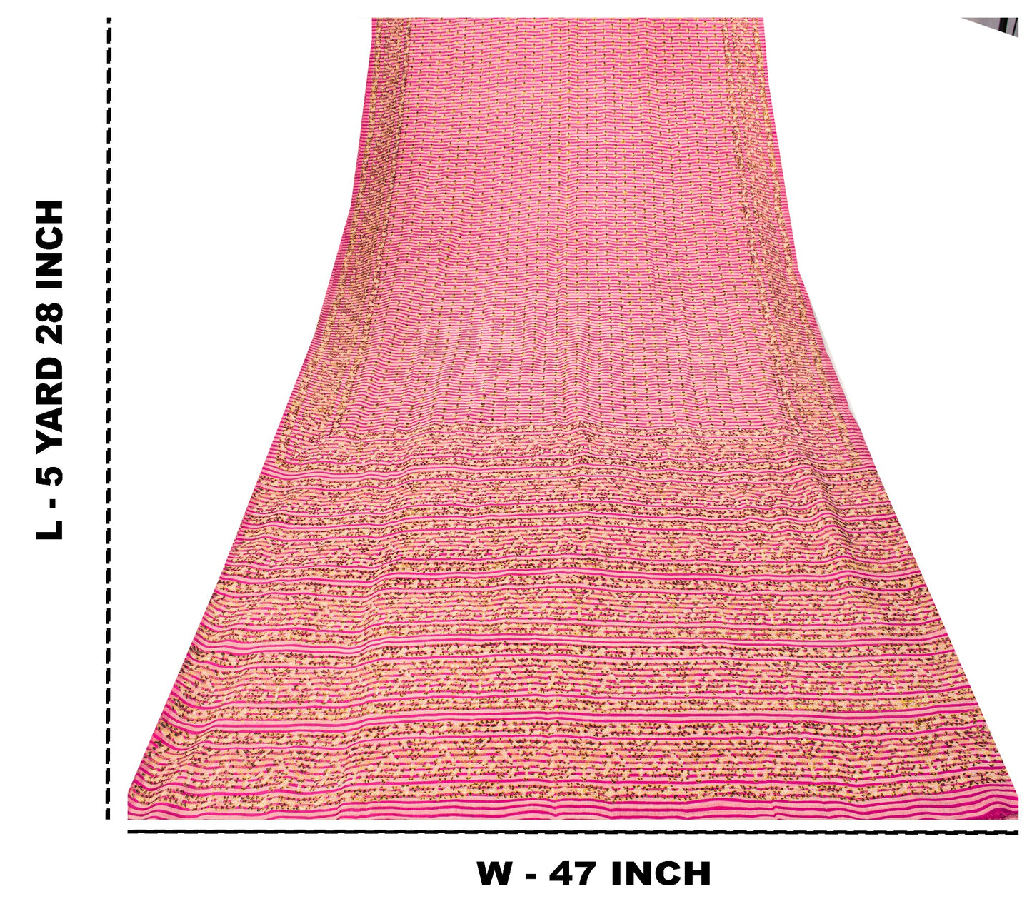 Sanskriti Vintage Sari Pink Pure Silk Floral Print Saree Rotary Screen 5.5Yard
