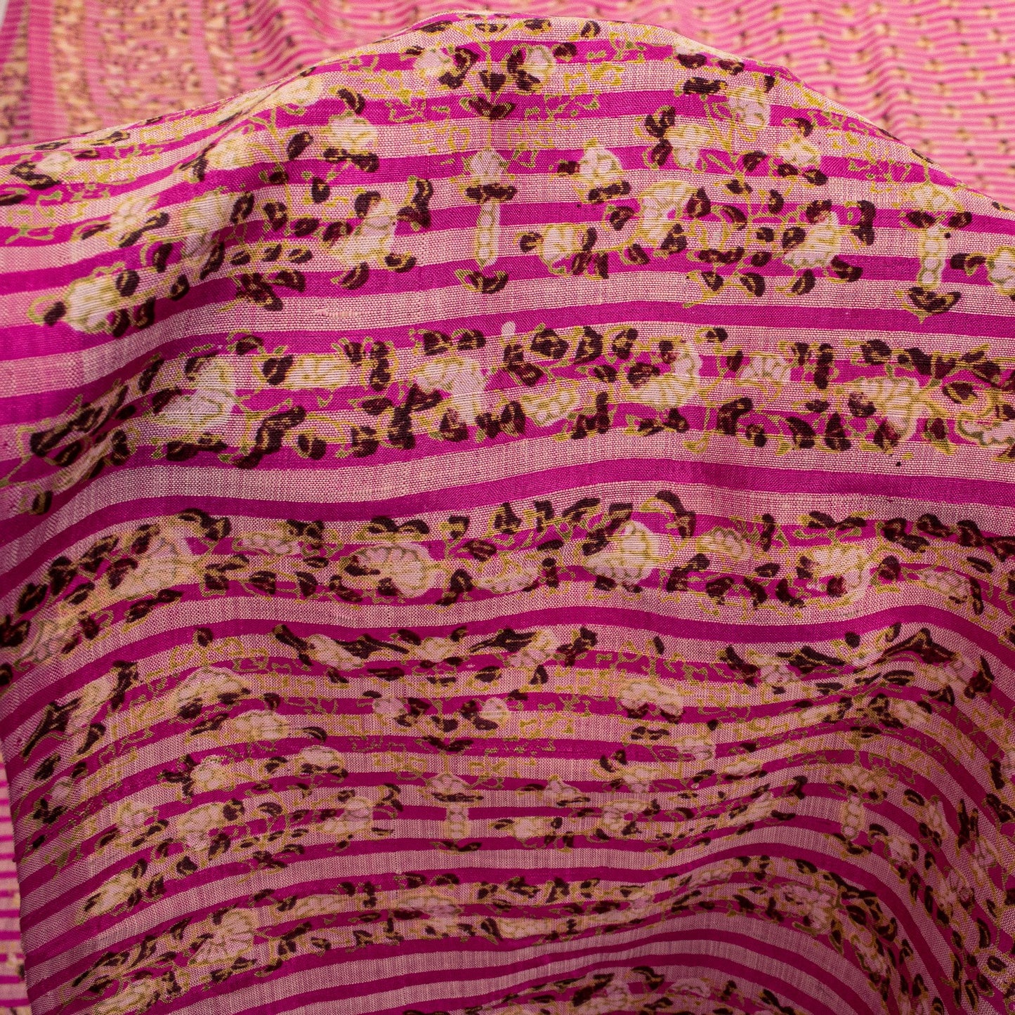 Sanskriti Vintage Sari Pink Pure Silk Floral Print Saree Rotary Screen 5.5Yard