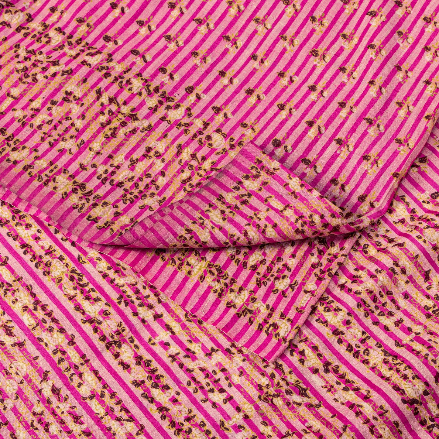 Sanskriti Vintage Sari Pink Pure Silk Floral Print Saree Rotary Screen 5.5Yard