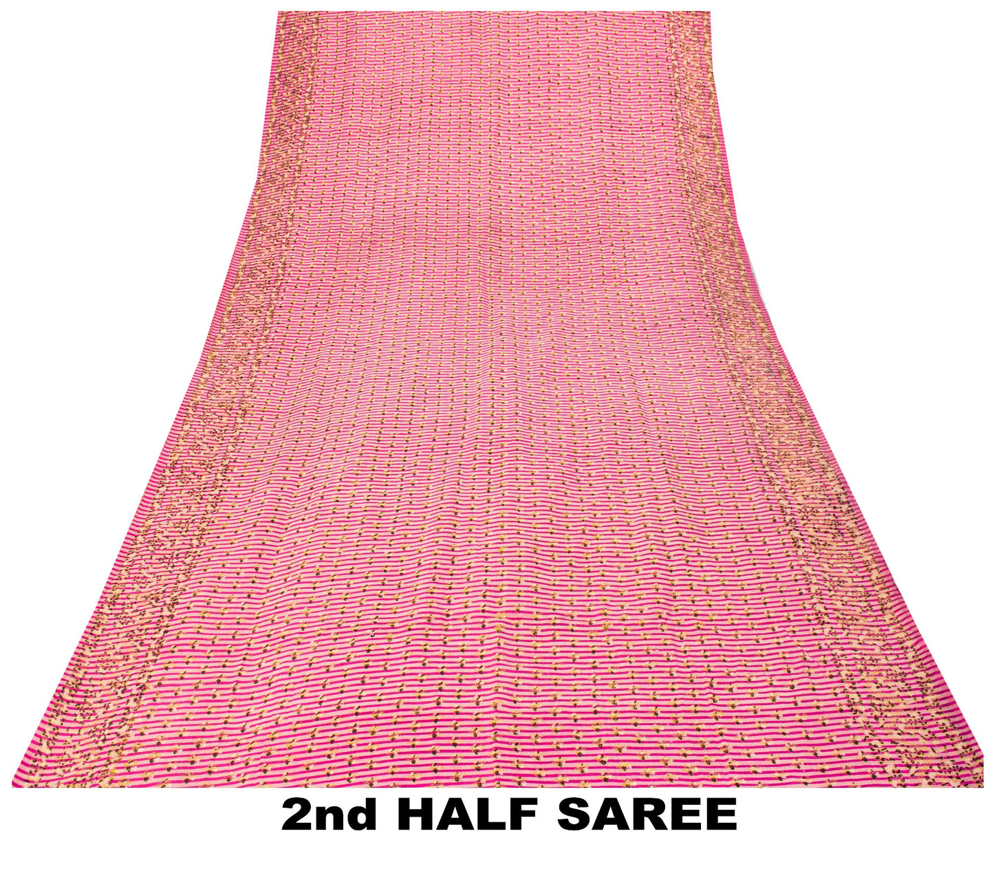 Sanskriti Vintage Sari Pink Pure Silk Floral Print Saree Rotary Screen 5.5Yard