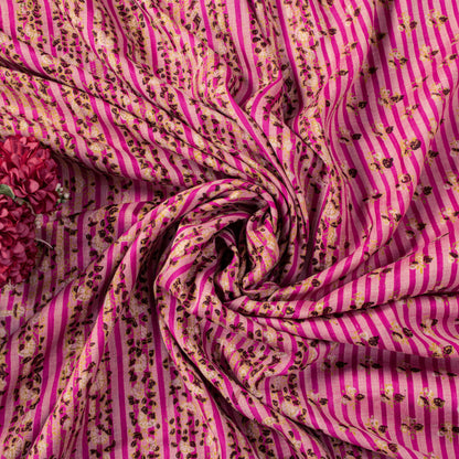 Sanskriti Vintage Sari Pink Pure Silk Floral Print Saree Rotary Screen 5.5Yard