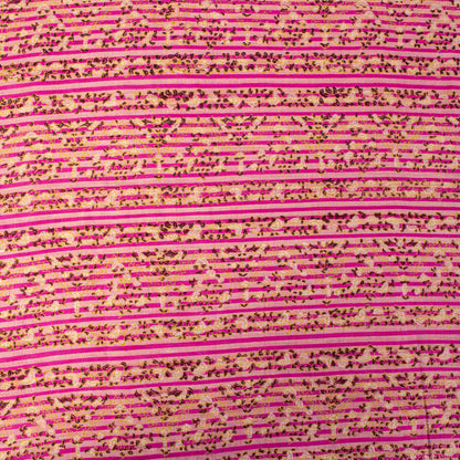 Sanskriti Vintage Sari Pink Pure Silk Floral Print Saree Rotary Screen 5.5Yard