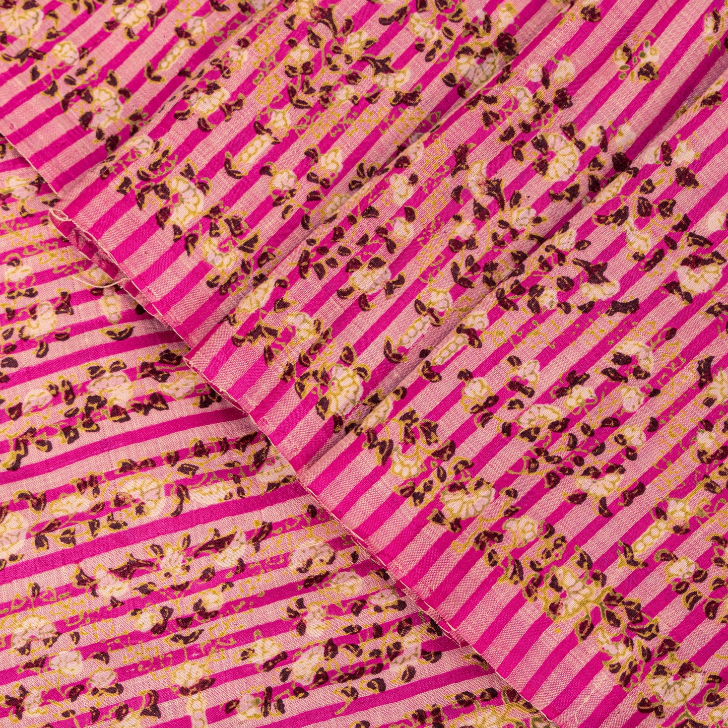 Sanskriti Vintage Sari Pink Pure Silk Floral Print Saree Rotary Screen 5.5Yard