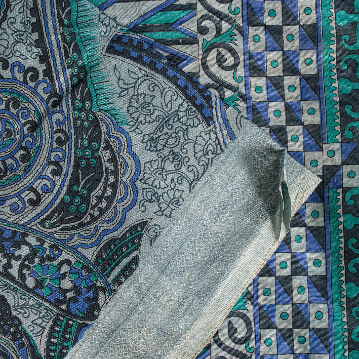 Sanskriti Vintage Sari Grey Pure Silk Paisley Print Woven Border Saree 5.5 Yard