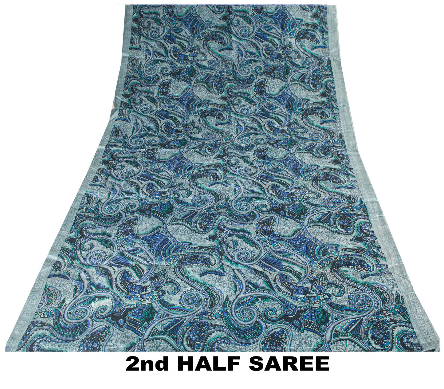 Sanskriti Vintage Sari Grey Pure Silk Paisley Print Woven Border Saree 5.5 Yard