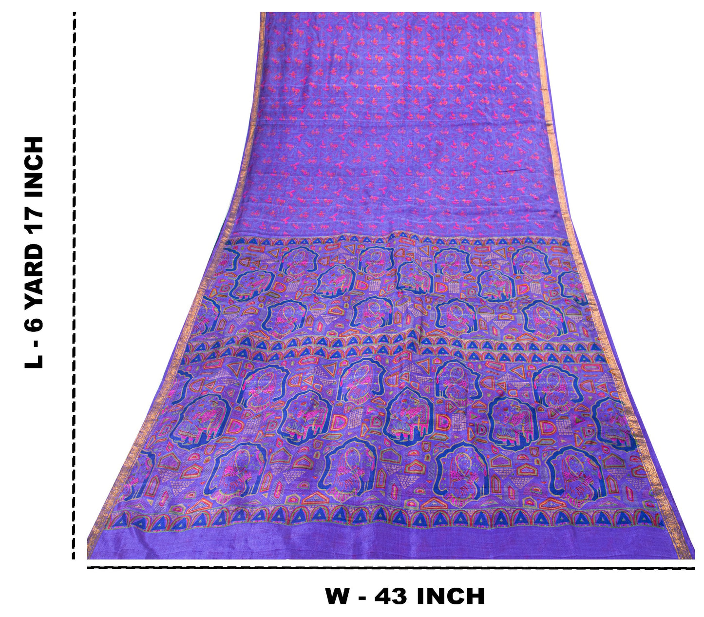 Sanskriti Vintage Sari Soft Blue Pure Silk Human Print Brocade Border Saree 6+YD