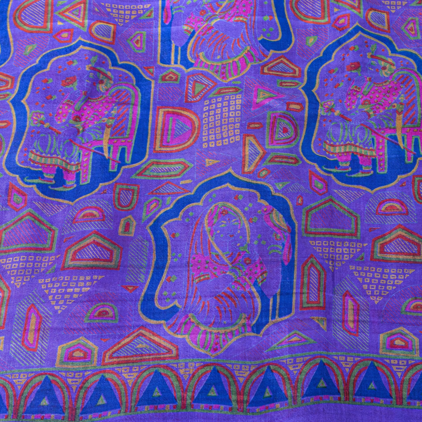 Sanskriti Vintage Sari Soft Blue Pure Silk Human Print Brocade Border Saree 6+YD