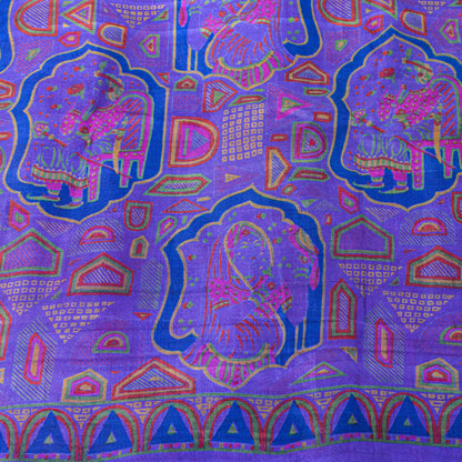Sanskriti Vintage Sari Soft Blue Pure Silk Human Print Brocade Border Saree 6+YD