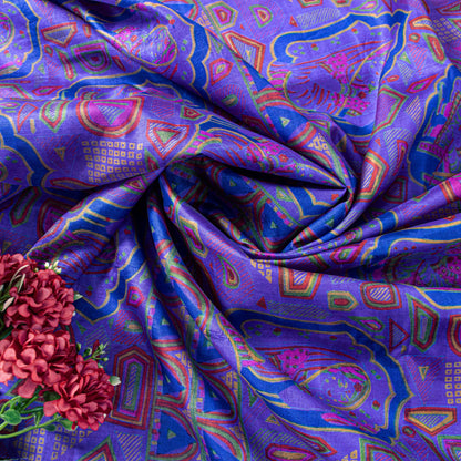 Sanskriti Vintage Sari Soft Blue Pure Silk Human Print Brocade Border Saree 6+YD