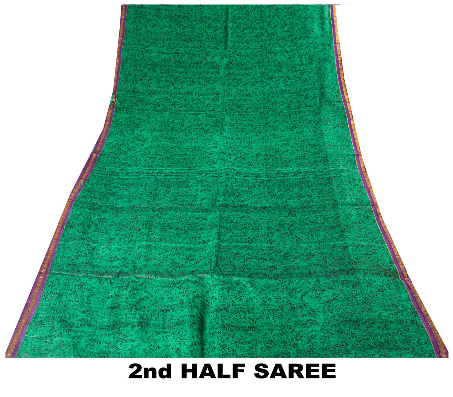 Sanskriti Vintage Sari Green Pure Silk Hand Block Kalamkari Print Saree 5.5Yard