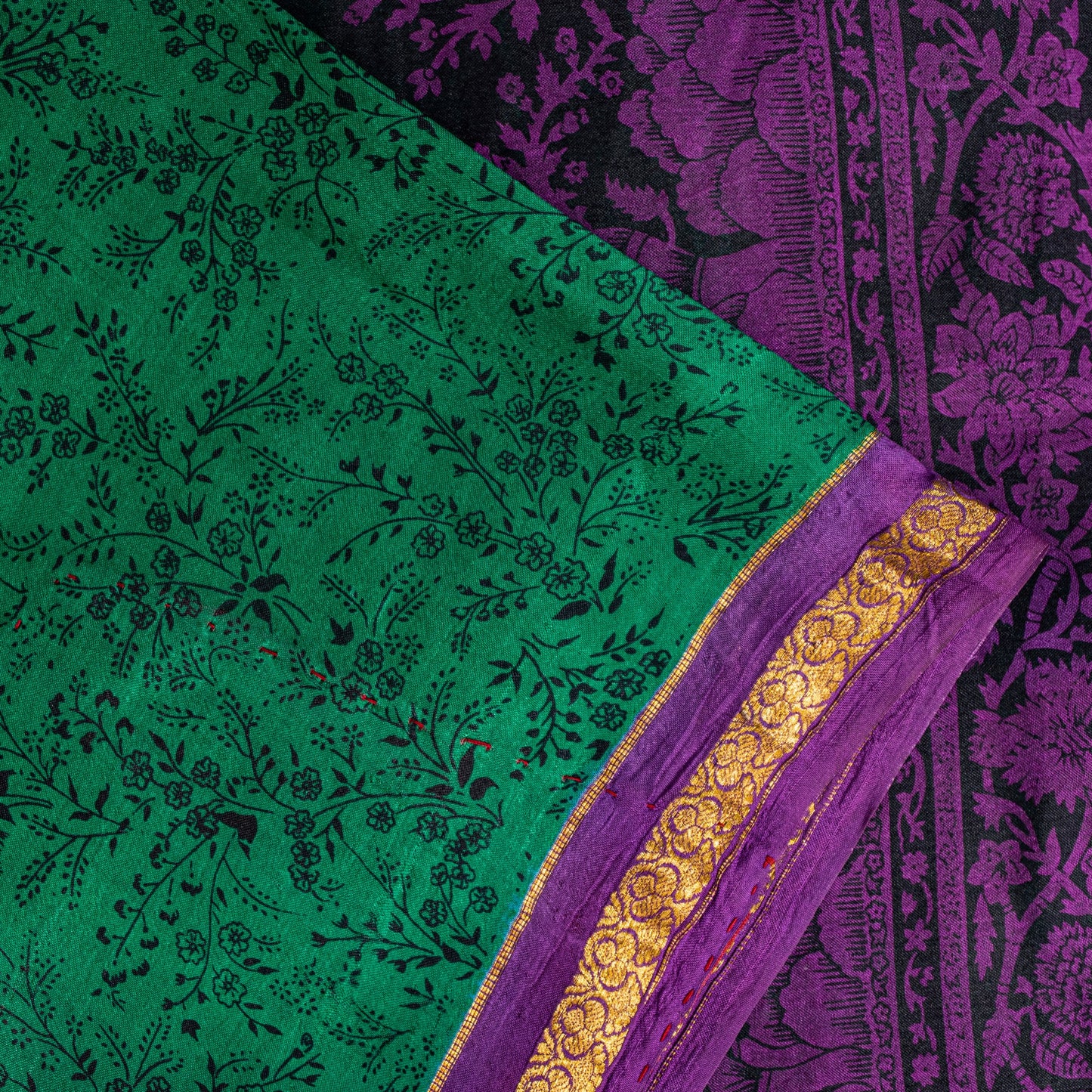 Sanskriti Vintage Sari Green Pure Silk Hand Block Kalamkari Print Saree 5.5Yard