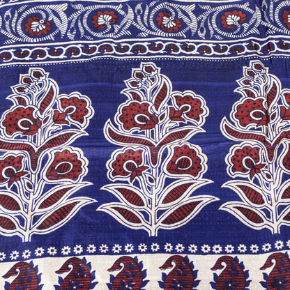 Sanskriti Vintage Sari Soft Blue Pure Silk Hand Block Printed Floral Saree 6+Yd