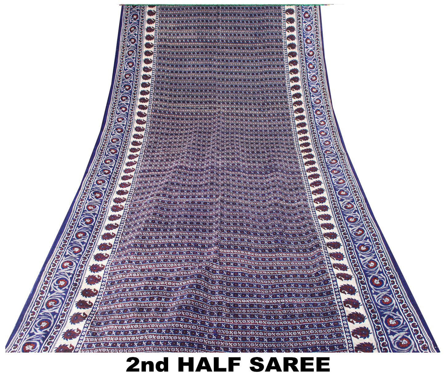 Sanskriti Vintage Sari Soft Blue Pure Silk Hand Block Printed Floral Saree 6+Yd