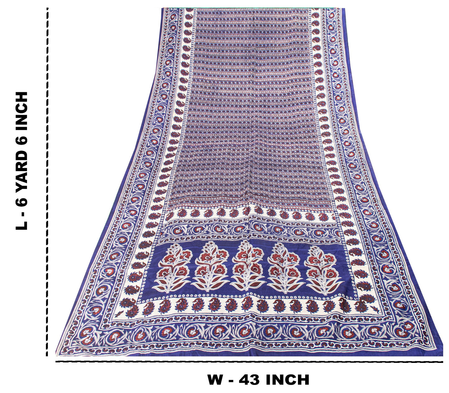 Sanskriti Vintage Sari Soft Blue Pure Silk Hand Block Printed Floral Saree 6+Yd