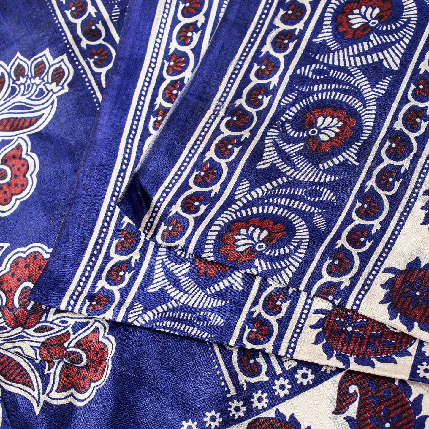 Sanskriti Vintage Sari Soft Blue Pure Silk Hand Block Printed Floral Saree 6+Yd