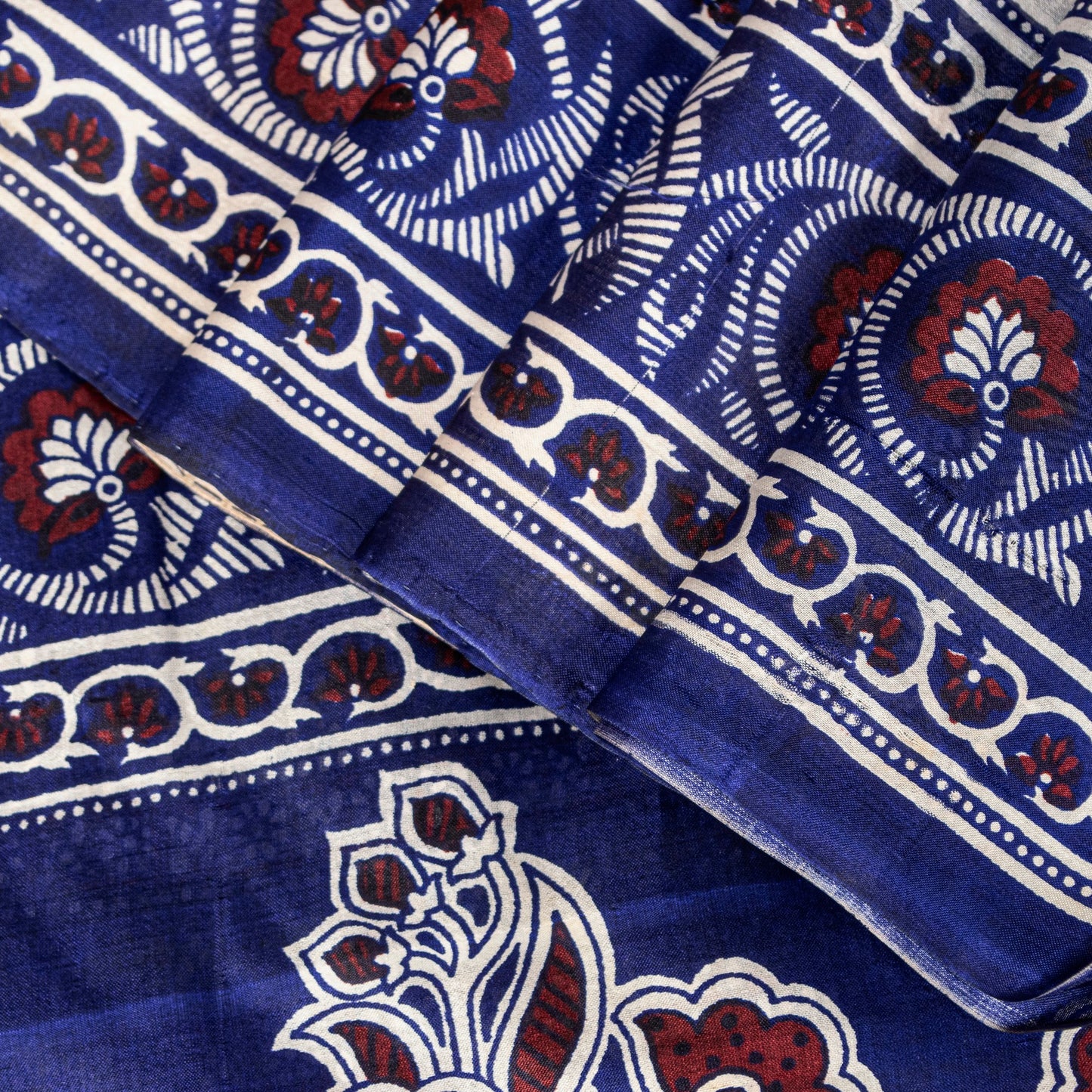 Sanskriti Vintage Sari Soft Blue Pure Silk Hand Block Printed Floral Saree 6+Yd