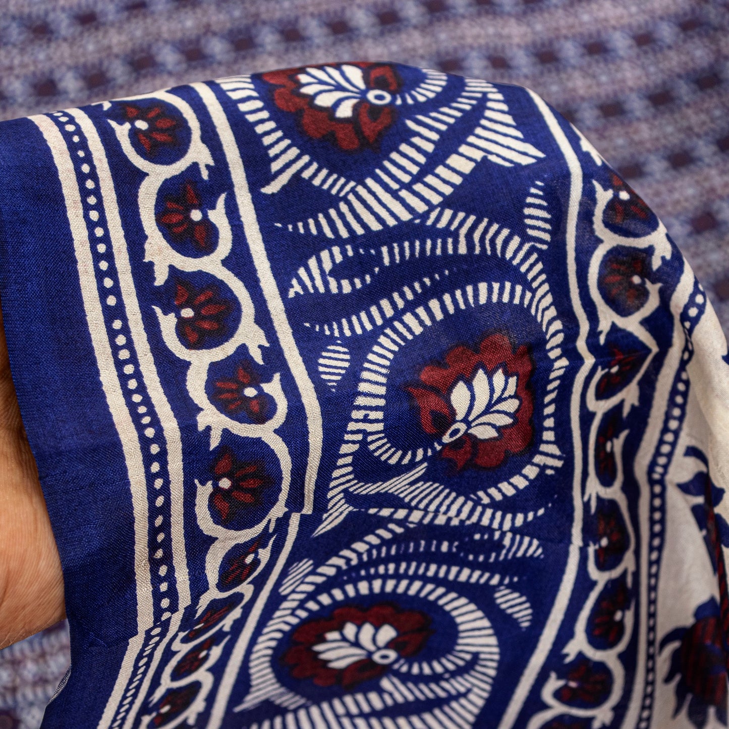 Sanskriti Vintage Sari Soft Blue Pure Silk Hand Block Printed Floral Saree 6+Yd