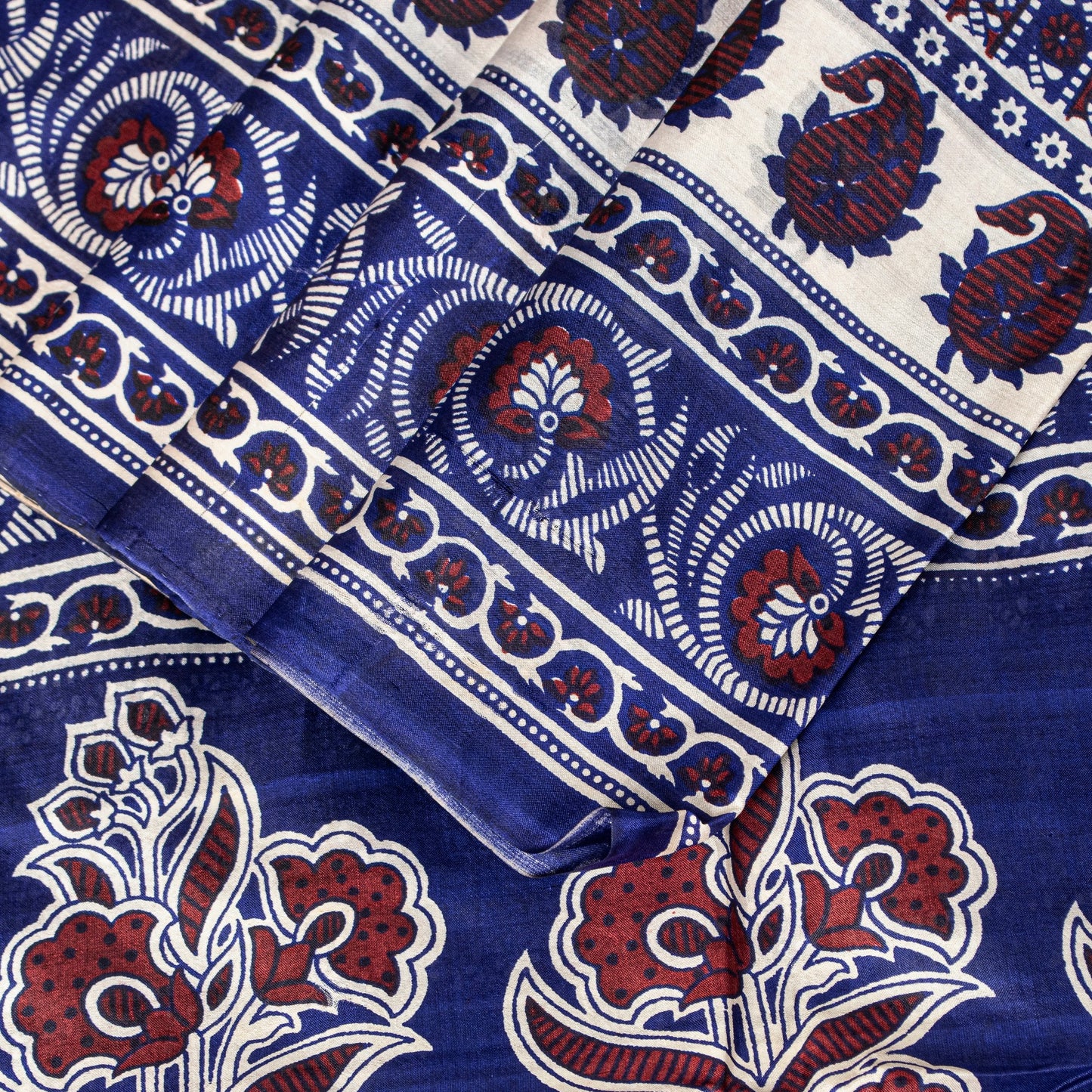 Sanskriti Vintage Sari Soft Blue Pure Silk Hand Block Printed Floral Saree 6+Yd