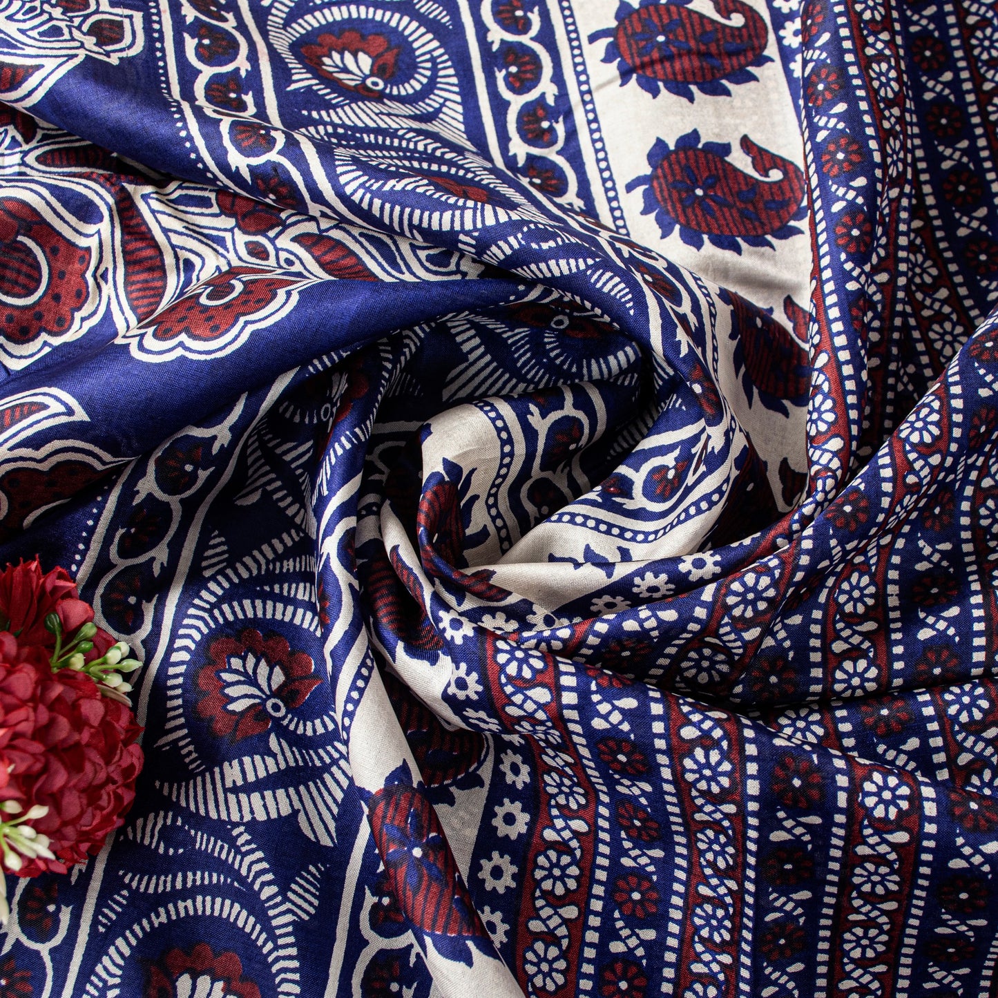 Sanskriti Vintage Sari Soft Blue Pure Silk Hand Block Printed Floral Saree 6+Yd