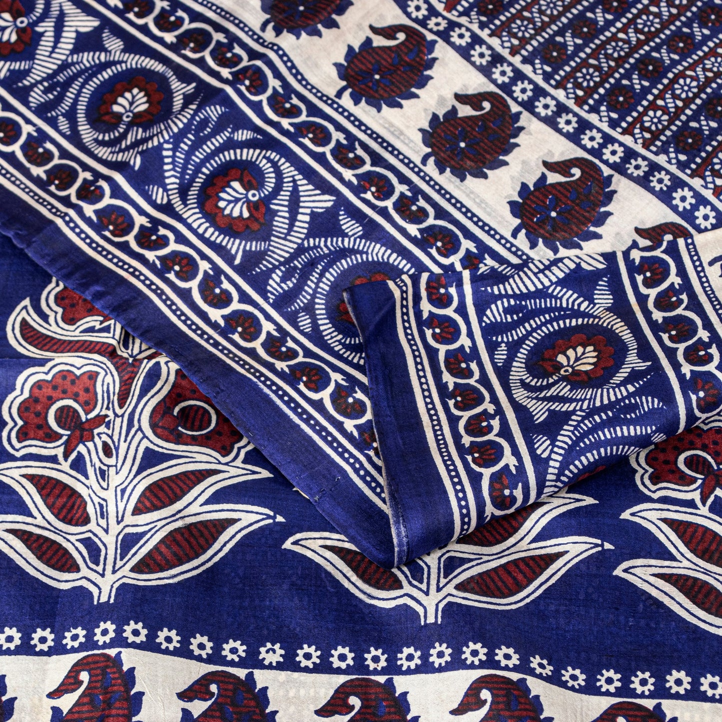 Sanskriti Vintage Sari Soft Blue Pure Silk Hand Block Printed Floral Saree 6+Yd