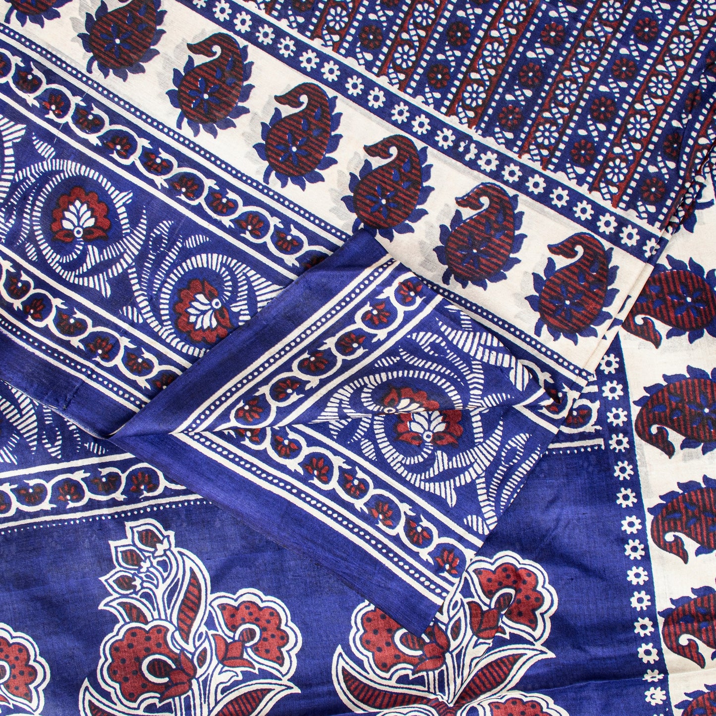 Sanskriti Vintage Sari Soft Blue Pure Silk Hand Block Printed Floral Saree 6+Yd