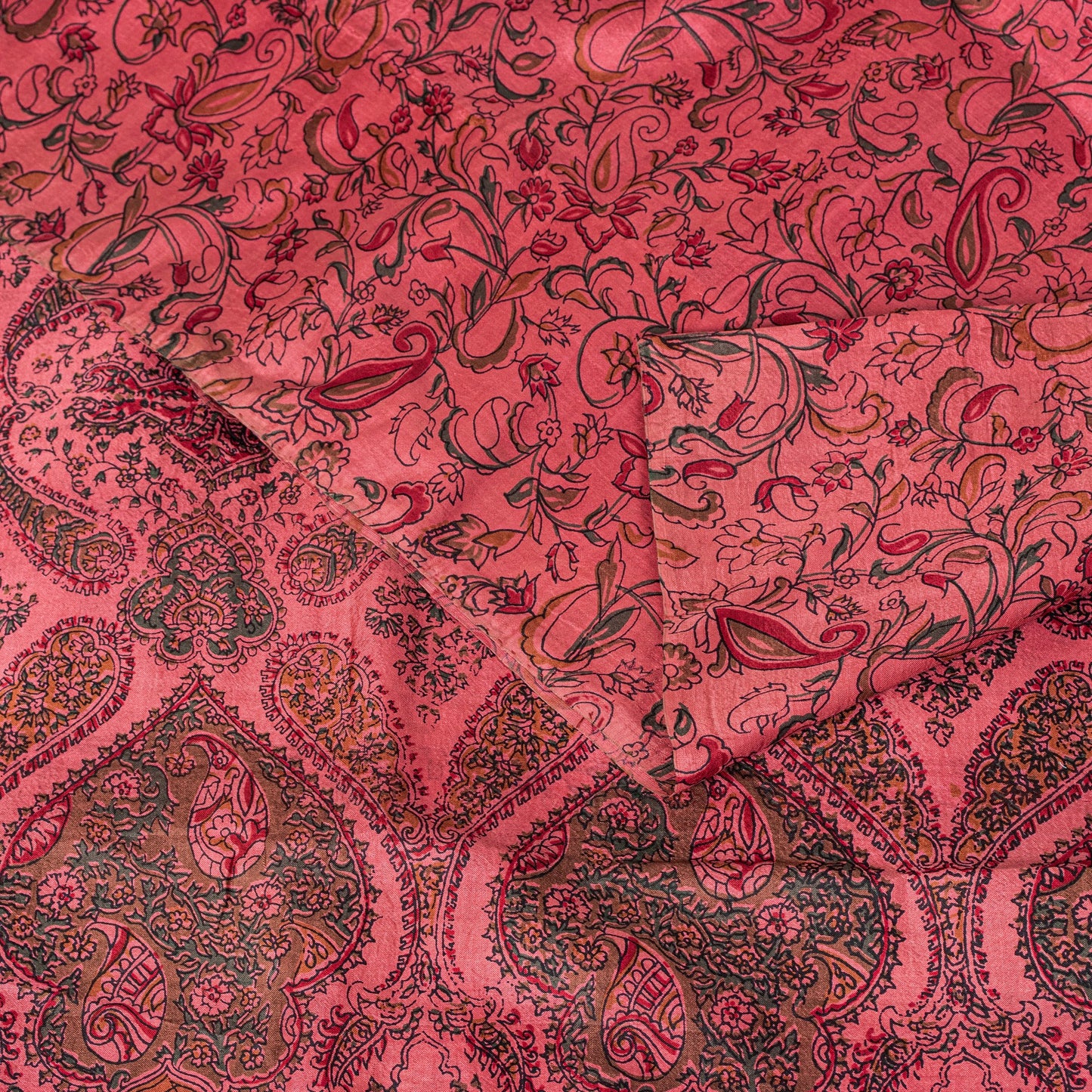Sanskriti Vintage Sari Soft Peach Pure Silk Hand Block Print Paisley Saree 6+Yd
