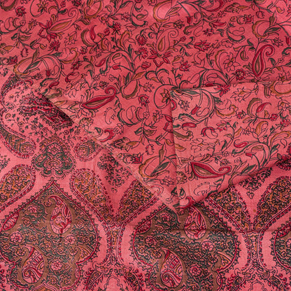 Sanskriti Vintage Sari Soft Peach Pure Silk Hand Block Print Paisley Saree 6+Yd