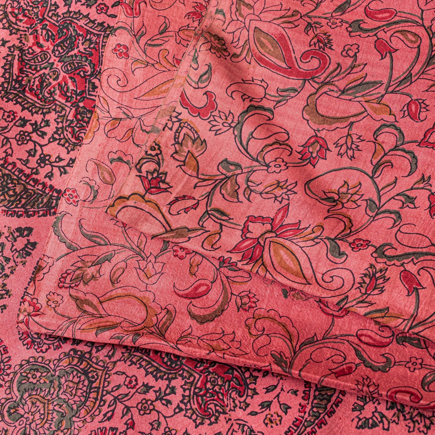 Sanskriti Vintage Sari Soft Peach Pure Silk Hand Block Print Paisley Saree 6+Yd