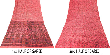 Sanskriti Vintage Sari Soft Peach Pure Silk Hand Block Print Paisley Saree 6+Yd