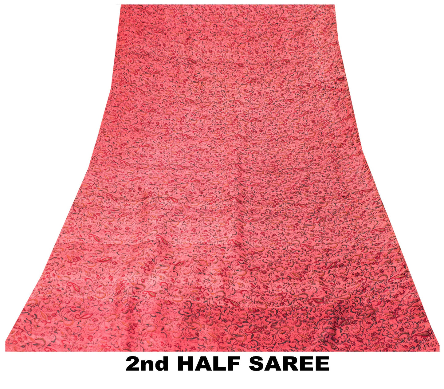 Sanskriti Vintage Sari Soft Peach Pure Silk Hand Block Print Paisley Saree 6+Yd