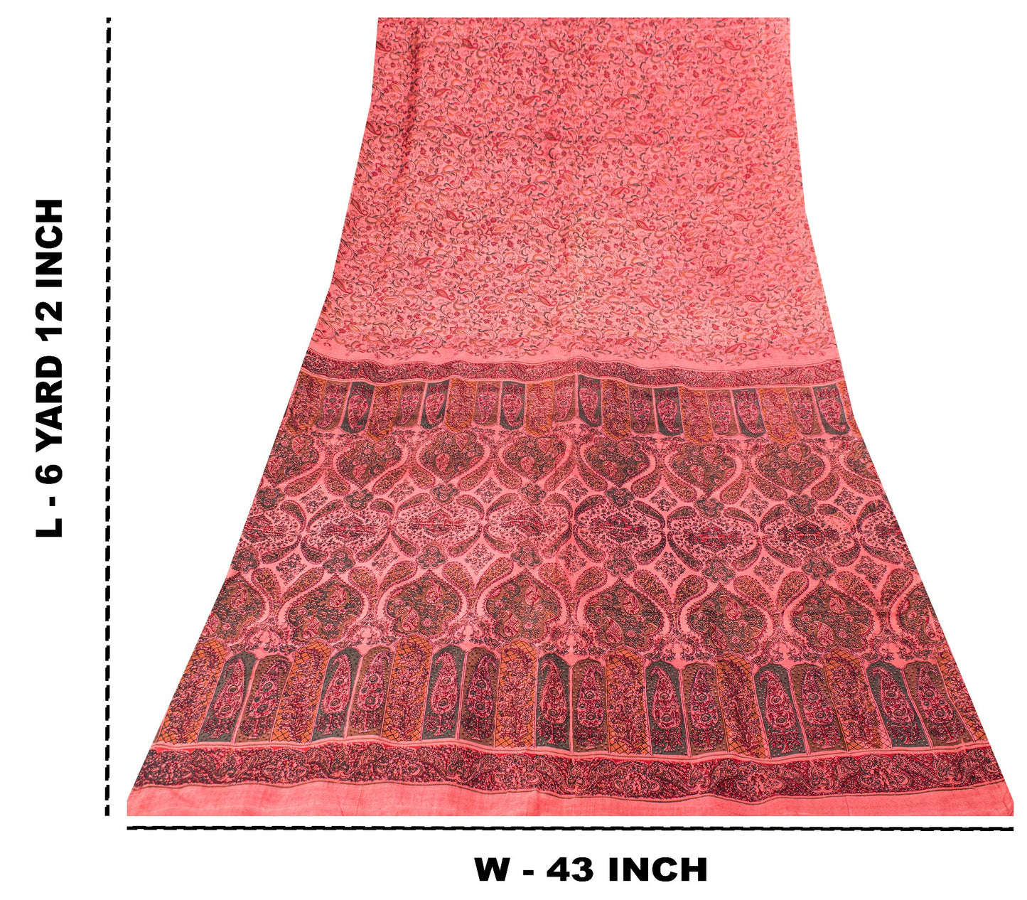 Sanskriti Vintage Sari Soft Peach Pure Silk Hand Block Print Paisley Saree 6+Yd