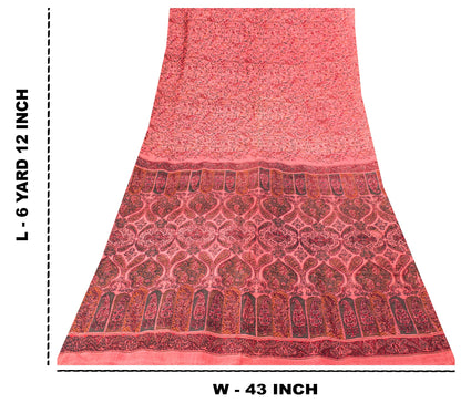 Sanskriti Vintage Sari Soft Peach Pure Silk Hand Block Print Paisley Saree 6+Yd