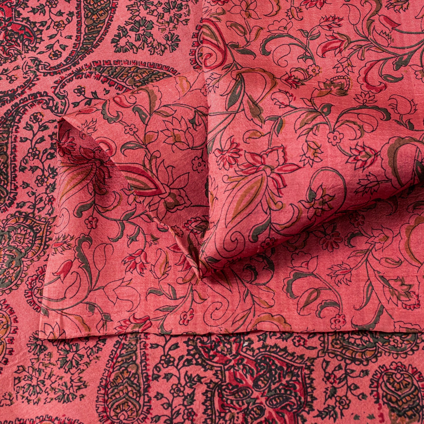 Sanskriti Vintage Sari Soft Peach Pure Silk Hand Block Print Paisley Saree 6+Yd