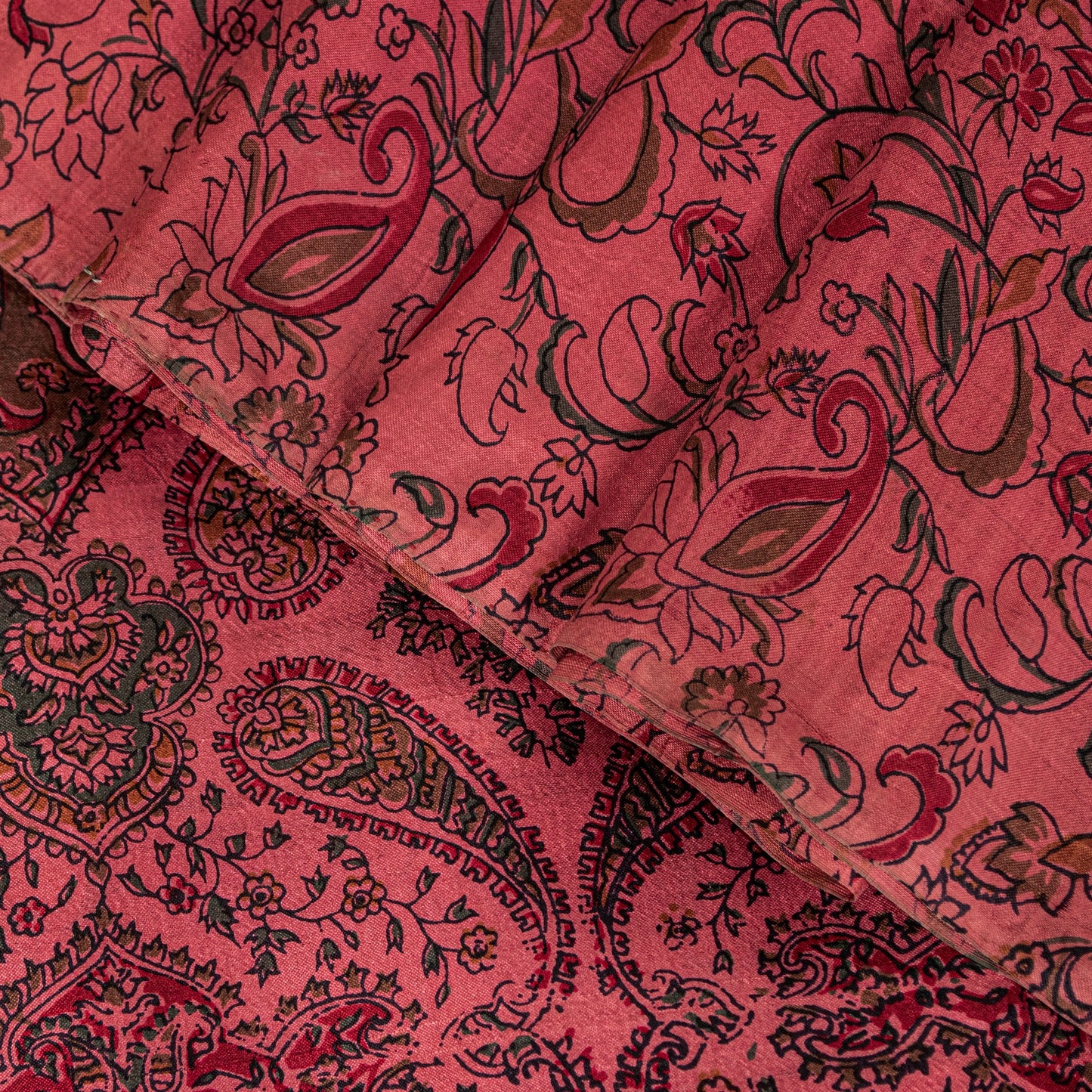 Sanskriti Vintage Sari Soft Peach Pure Silk Hand Block Print Paisley Saree 6+Yd