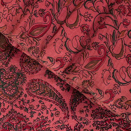 Sanskriti Vintage Sari Soft Peach Pure Silk Hand Block Print Paisley Saree 6+Yd