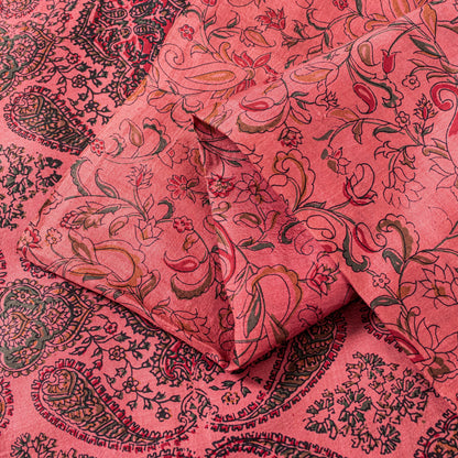 Sanskriti Vintage Sari Soft Peach Pure Silk Hand Block Print Paisley Saree 6+Yd