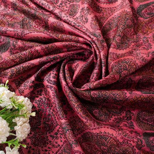 Sanskriti Vintage Sari Soft Peach Pure Silk Hand Block Print Paisley Saree 6+Yd