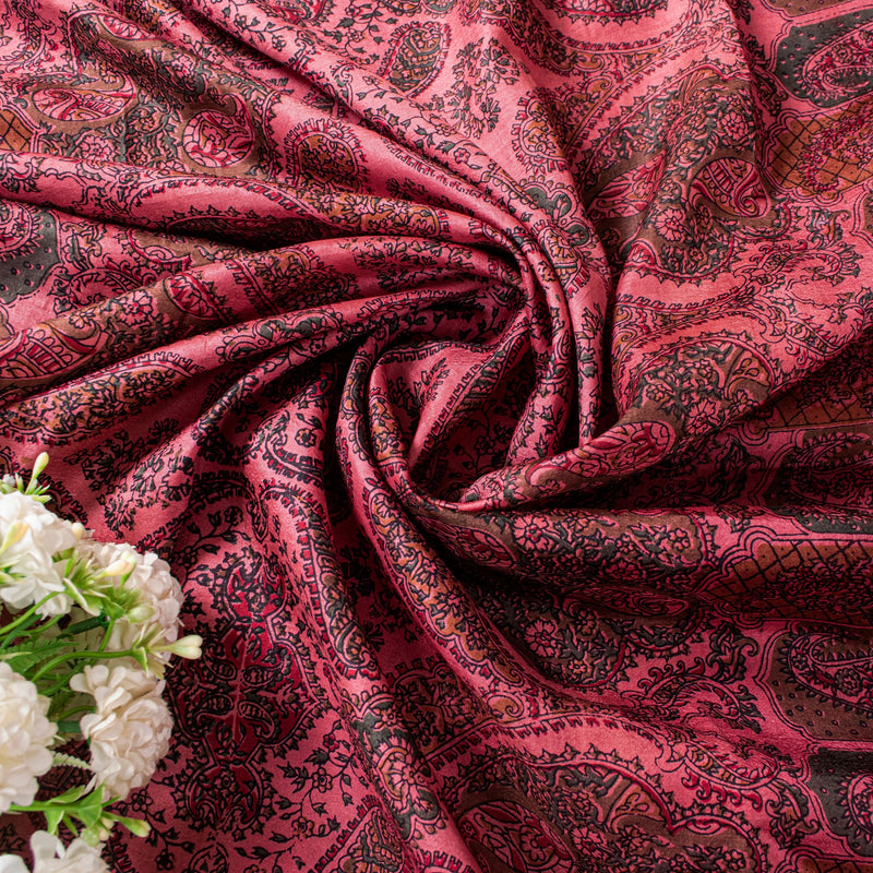 Sanskriti Vintage Sari Soft Peach Pure Silk Hand Block Print Paisley Saree 6+Yd