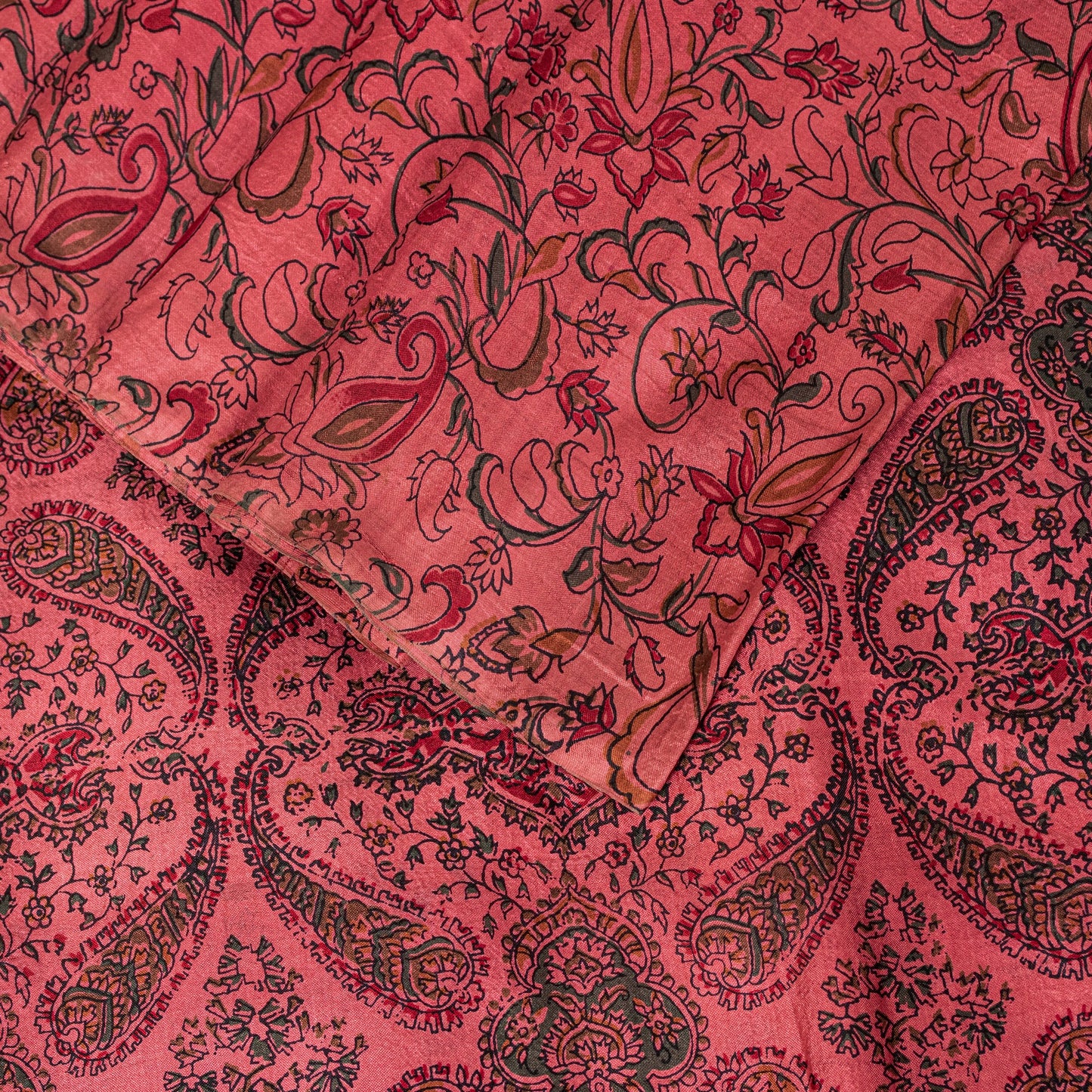 Sanskriti Vintage Sari Soft Peach Pure Silk Hand Block Print Paisley Saree 6+Yd