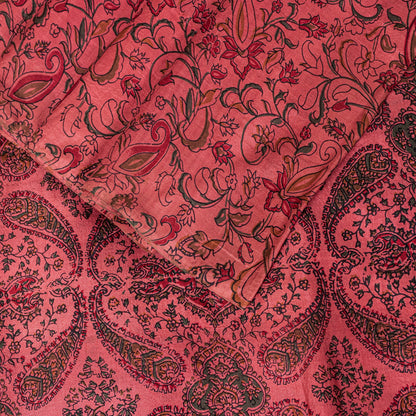 Sanskriti Vintage Sari Soft Peach Pure Silk Hand Block Print Paisley Saree 6+Yd