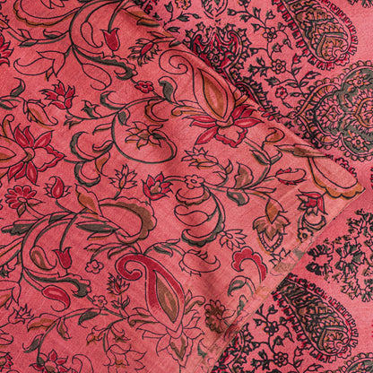 Sanskriti Vintage Sari Soft Peach Pure Silk Hand Block Print Paisley Saree 6+Yd