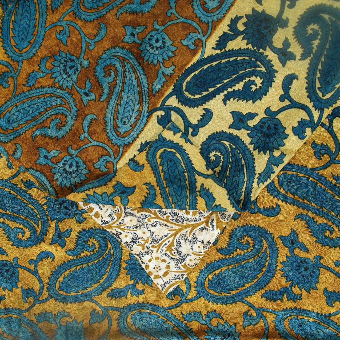 Sanskriti Vintage Sarees Blue & Ivory Pure Silk Paisley Printed 5+YD Indian Sari