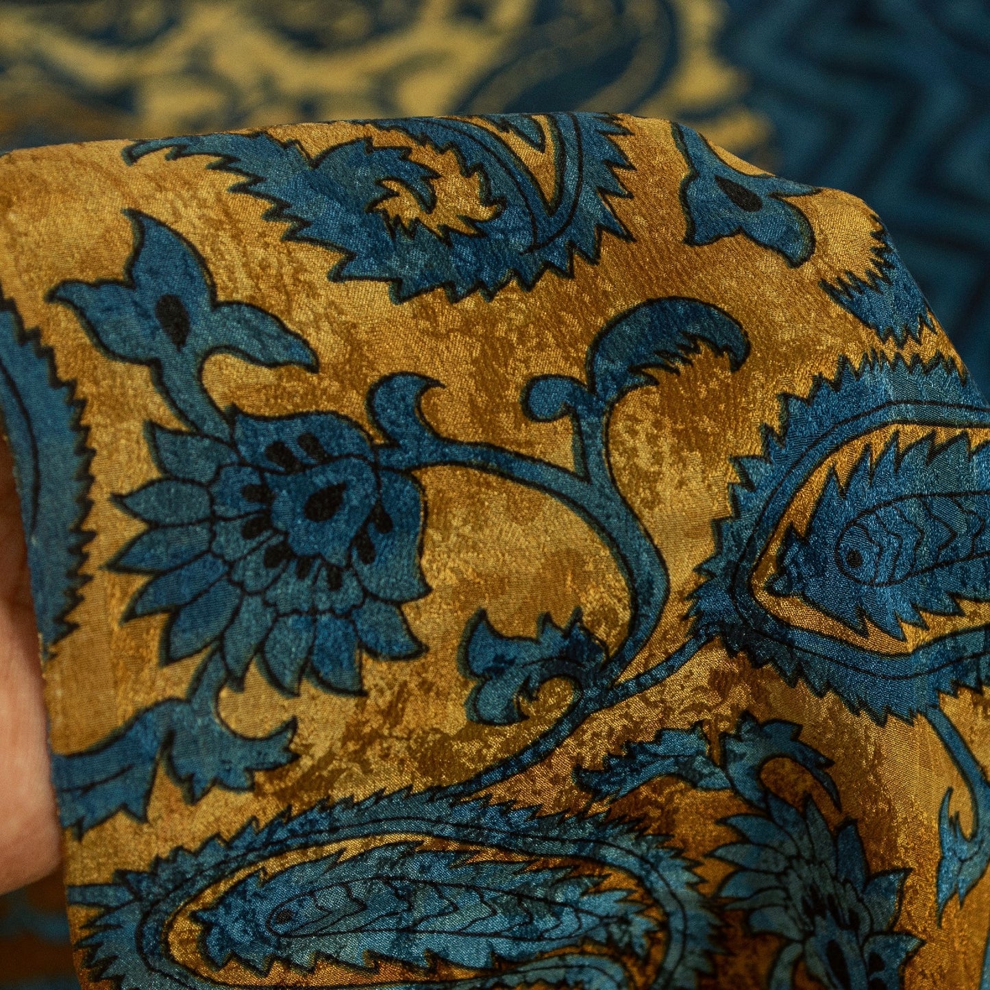 Sanskriti Vintage Sarees Blue & Ivory Pure Silk Paisley Printed 5+YD Indian Sari