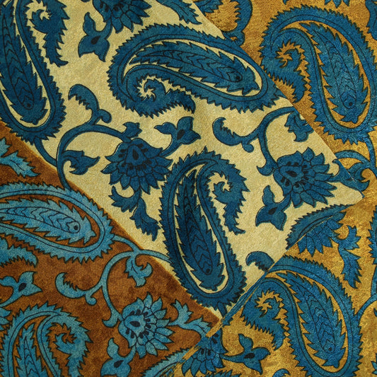 Sanskriti Vintage Sarees Blue & Ivory Pure Silk Paisley Printed 5+YD Indian Sari