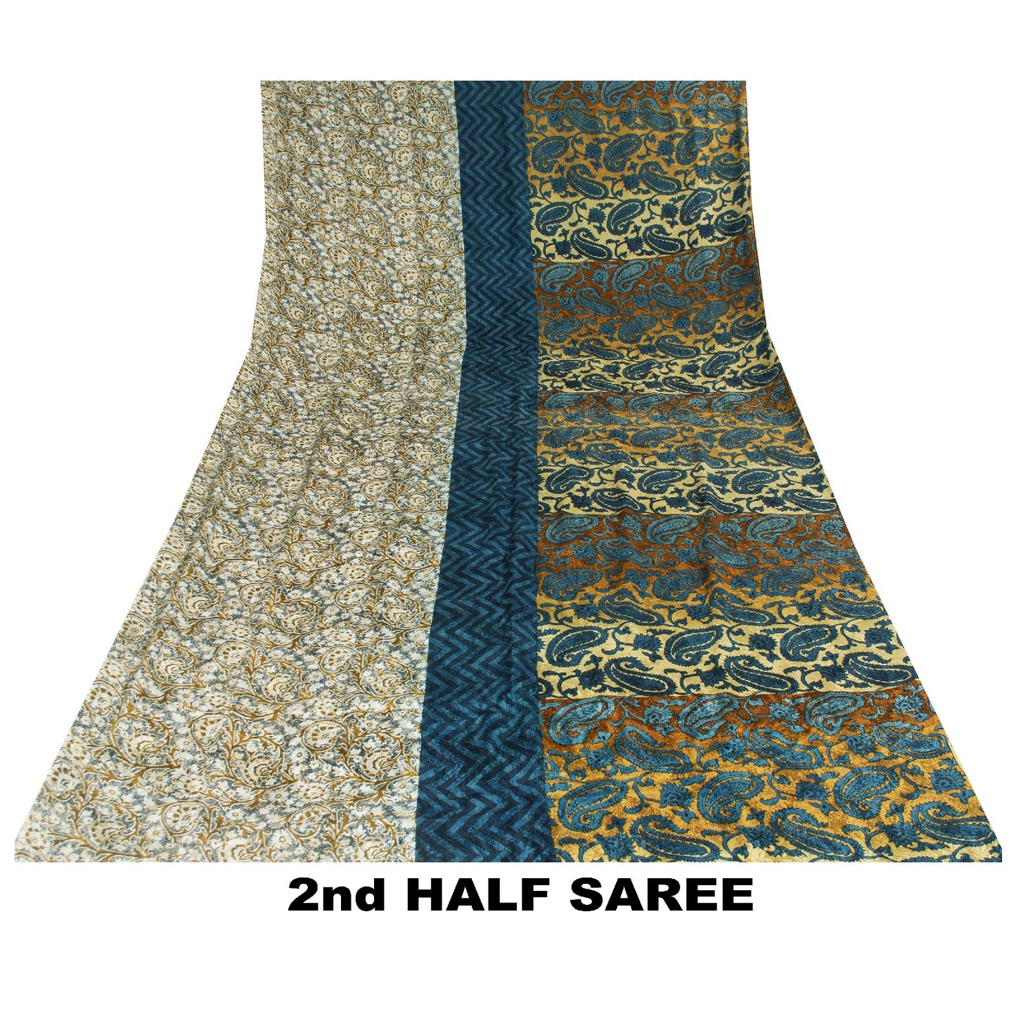 Sanskriti Vintage Sarees Blue & Ivory Pure Silk Paisley Printed 5+YD Indian Sari