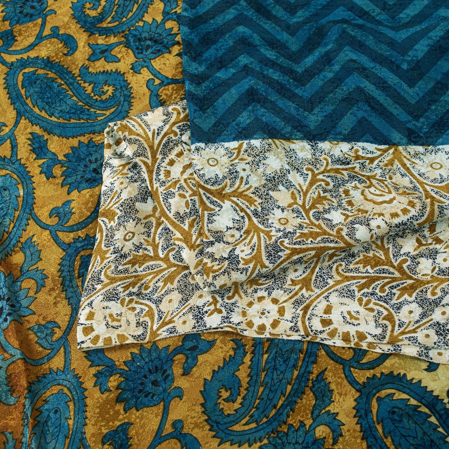 Sanskriti Vintage Sarees Blue & Ivory Pure Silk Paisley Printed 5+YD Indian Sari